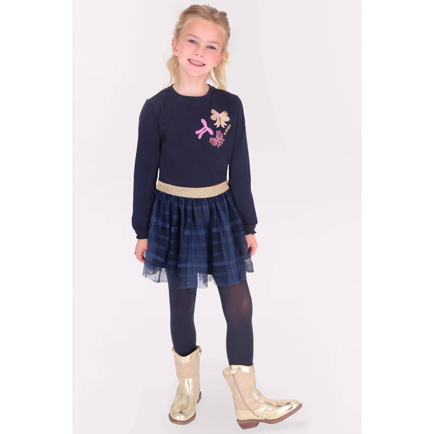 B.Nosy aansluitende longsleeve met print donkerblauw