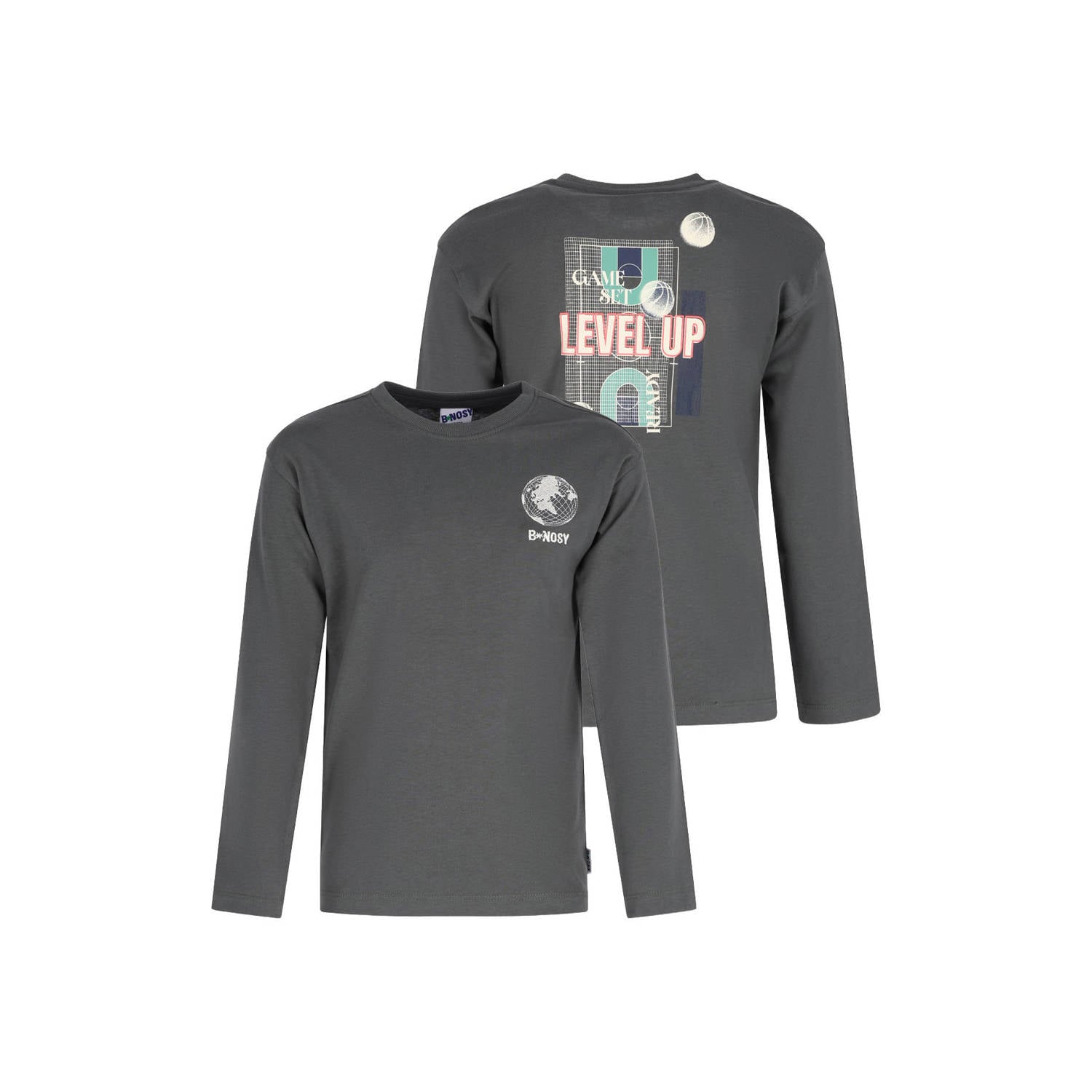 B.Nosy rechtvallende longsleeve met backprint grijsgroen