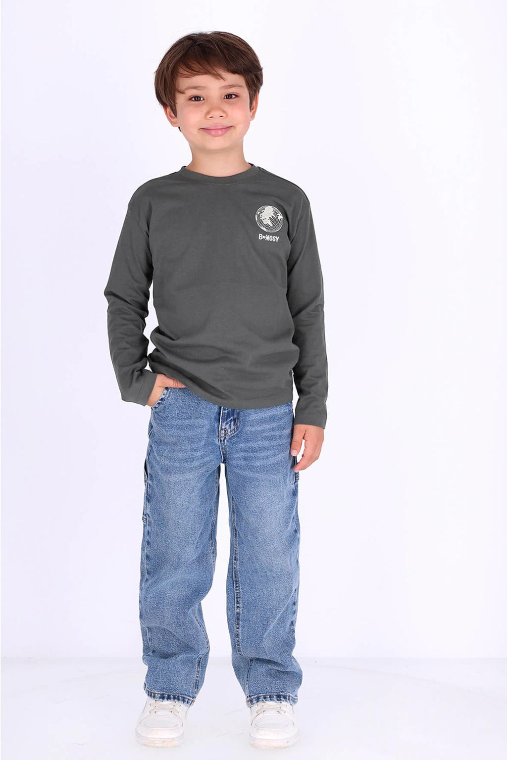 B.Nosy rechtvallende longsleeve met backprint - grijsgroen