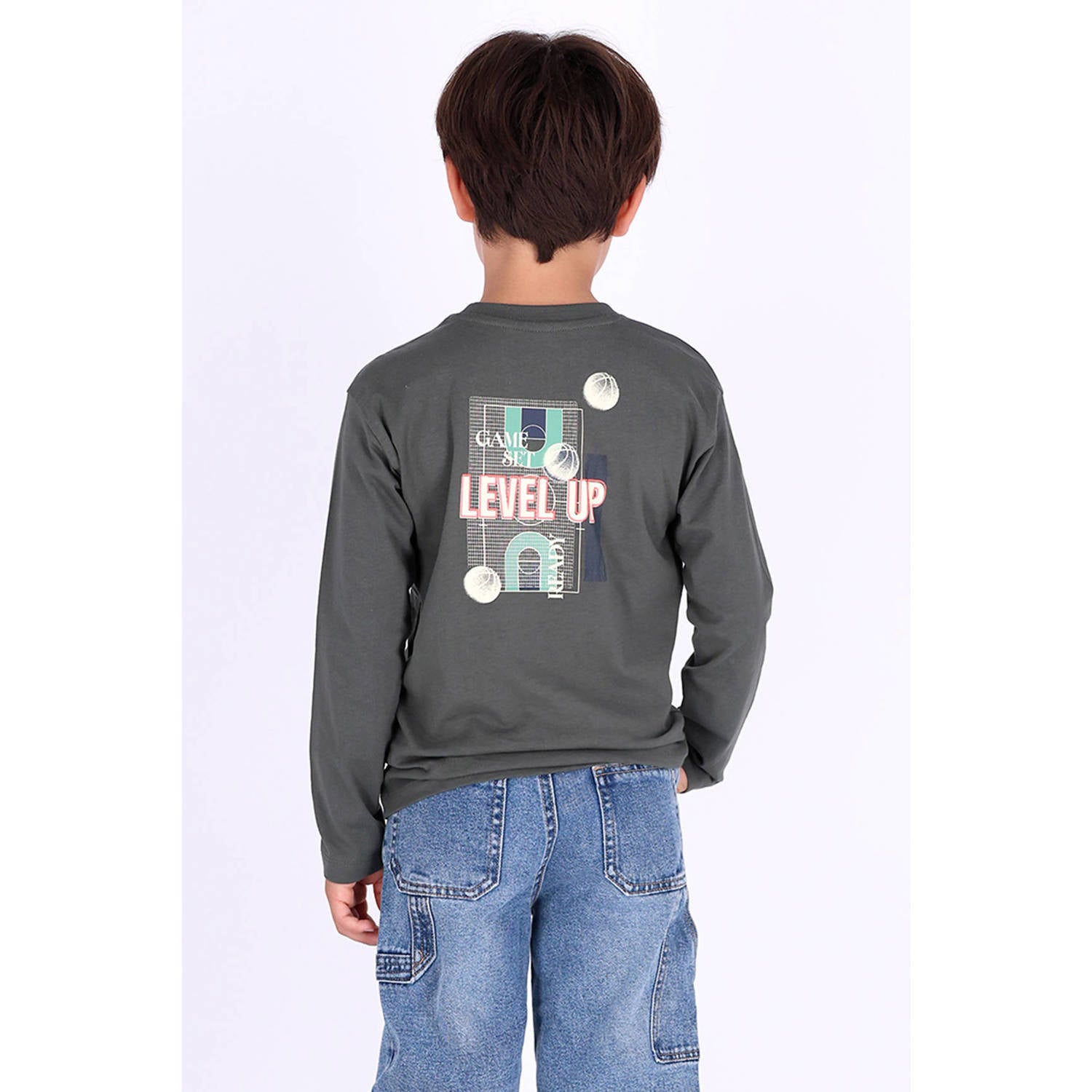 B.Nosy rechtvallende longsleeve met backprint grijsgroen