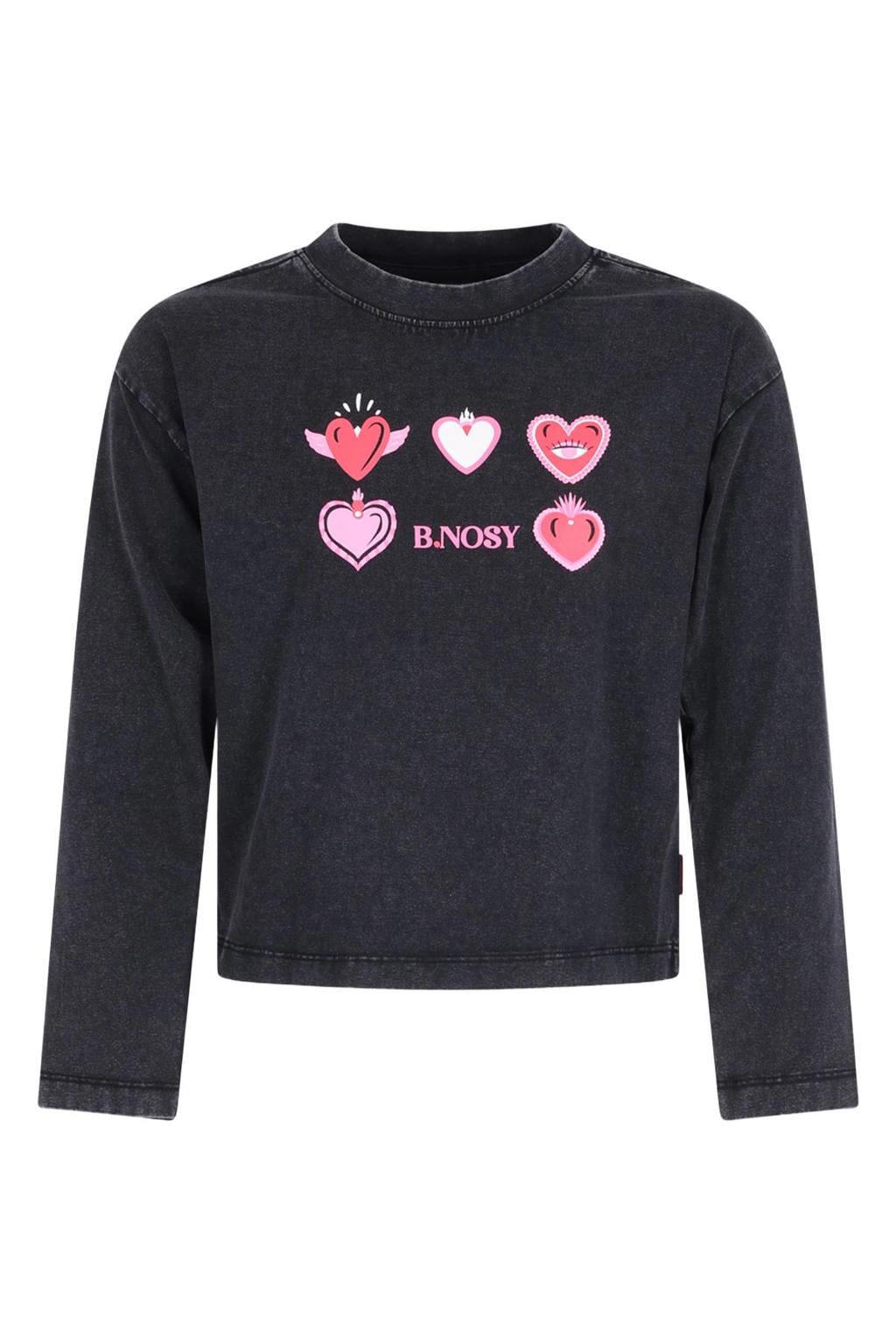 Zwarte meisjes B.Nosy aansluitende longsleeve van stretchkatoen met printopdruk, lange mouwen en ronde hals