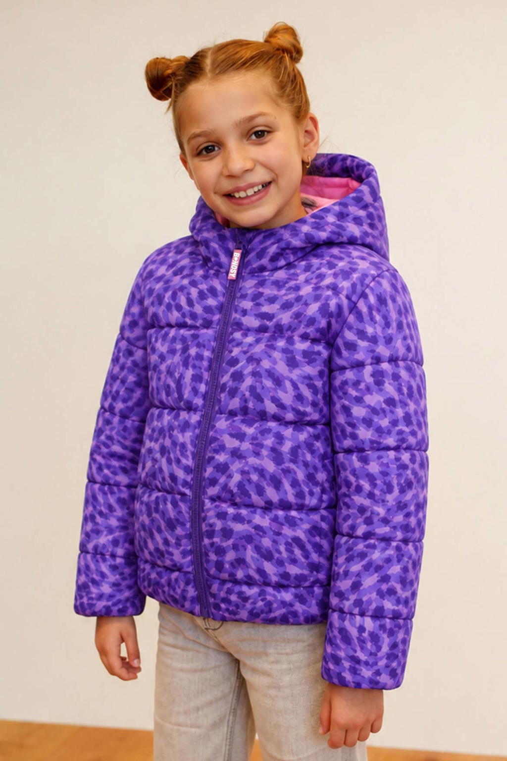 Paarse meisjes B.Nosy gewatteerde winterjas van polyester met lange mouwen, capuchon en ritssluiting