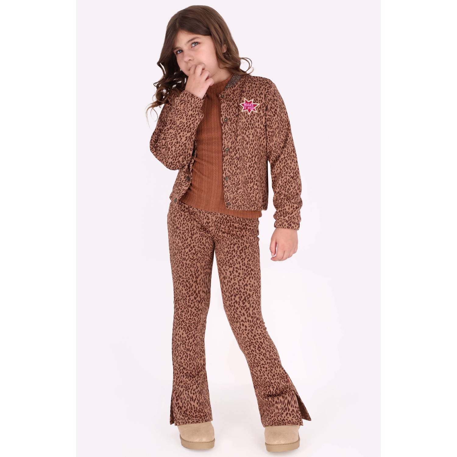 B.Nosy flared broek met panterprint bruin