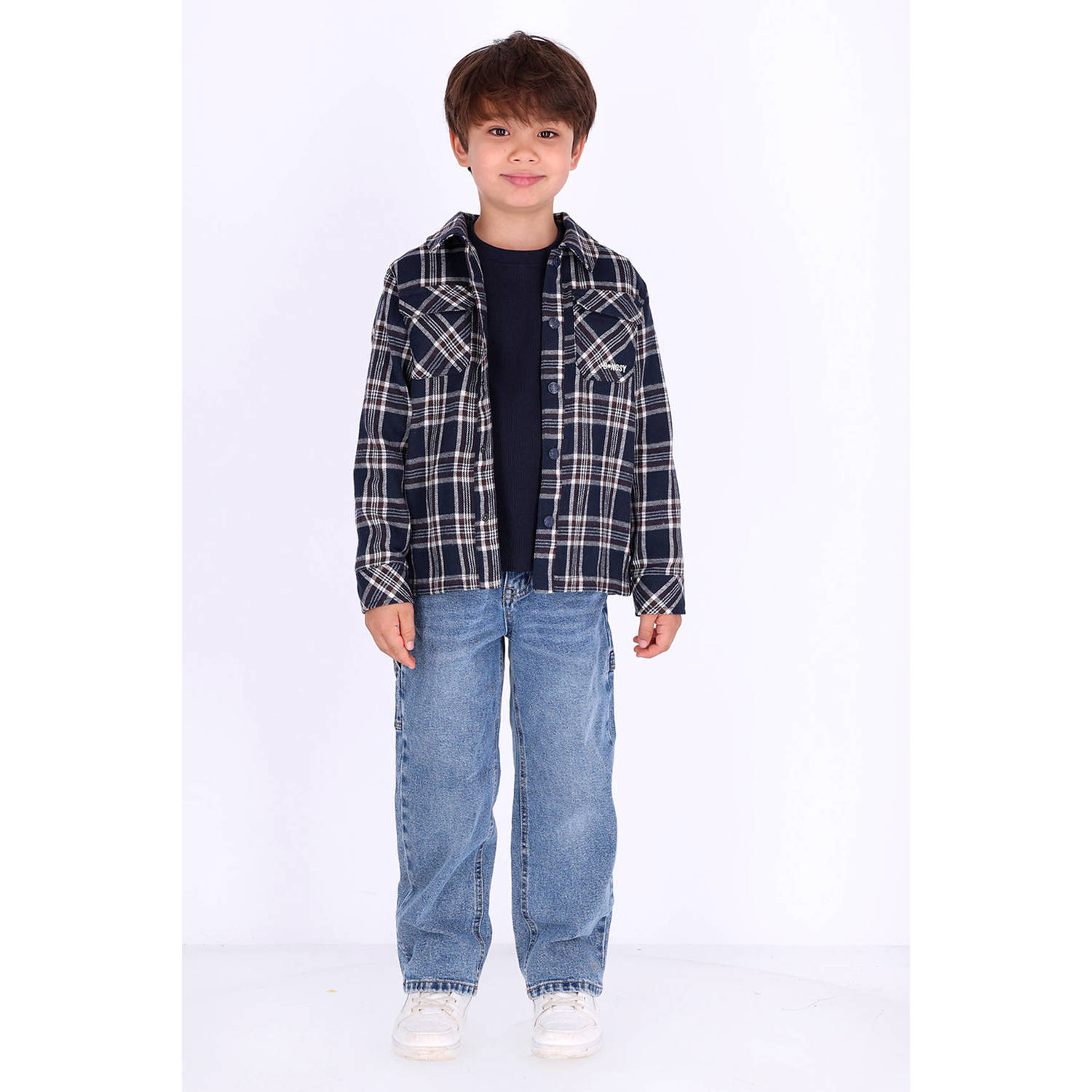B.Nosy relaxed fit geruit overshirt donkerblauw