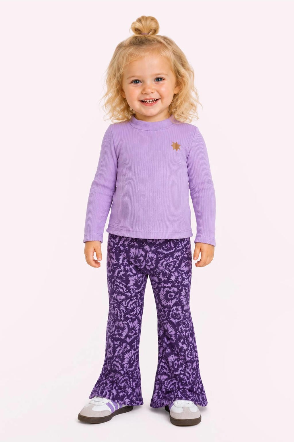Lilakleurige meisjes B.Nosy aansluitende longsleeve van polyester met effen, lange mouwen, ronde hals, drukknoopsluiting en borduursels