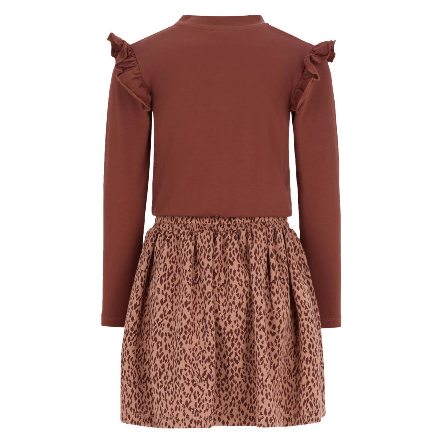 B.Nosy midi jurk met ruches en panterprint bruin
