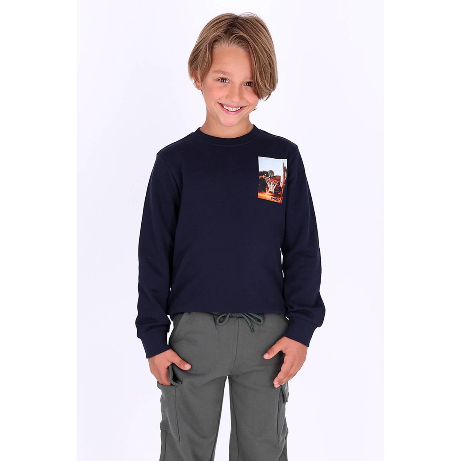 B.Nosy rechtvallende longsleeve met print donkerblauw