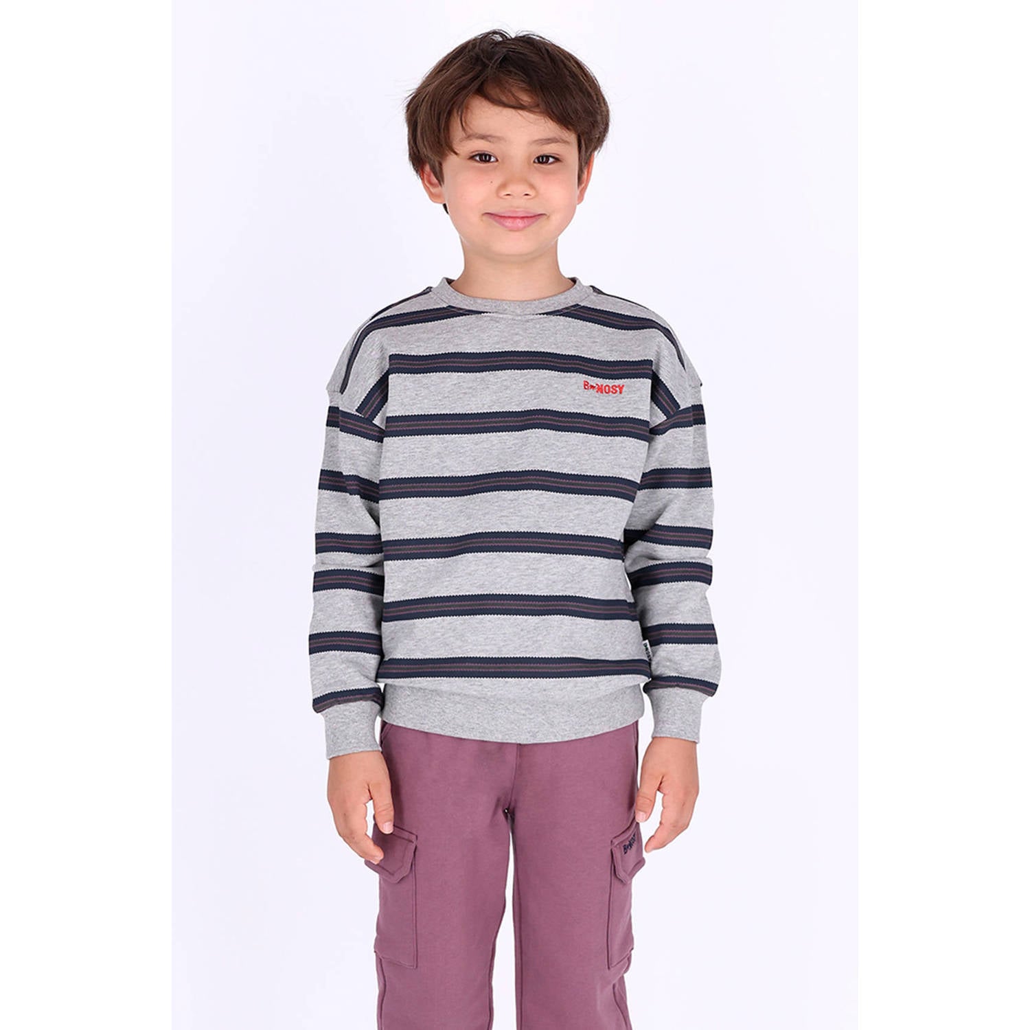 B.Nosy rechtvallende gestreepte sweater grijs