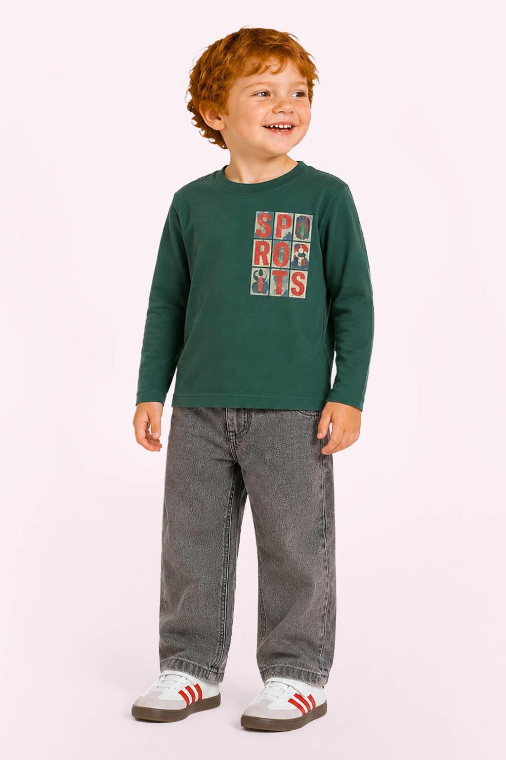 B.Nosy aansluitende longsleeve met print - grijsgroen
