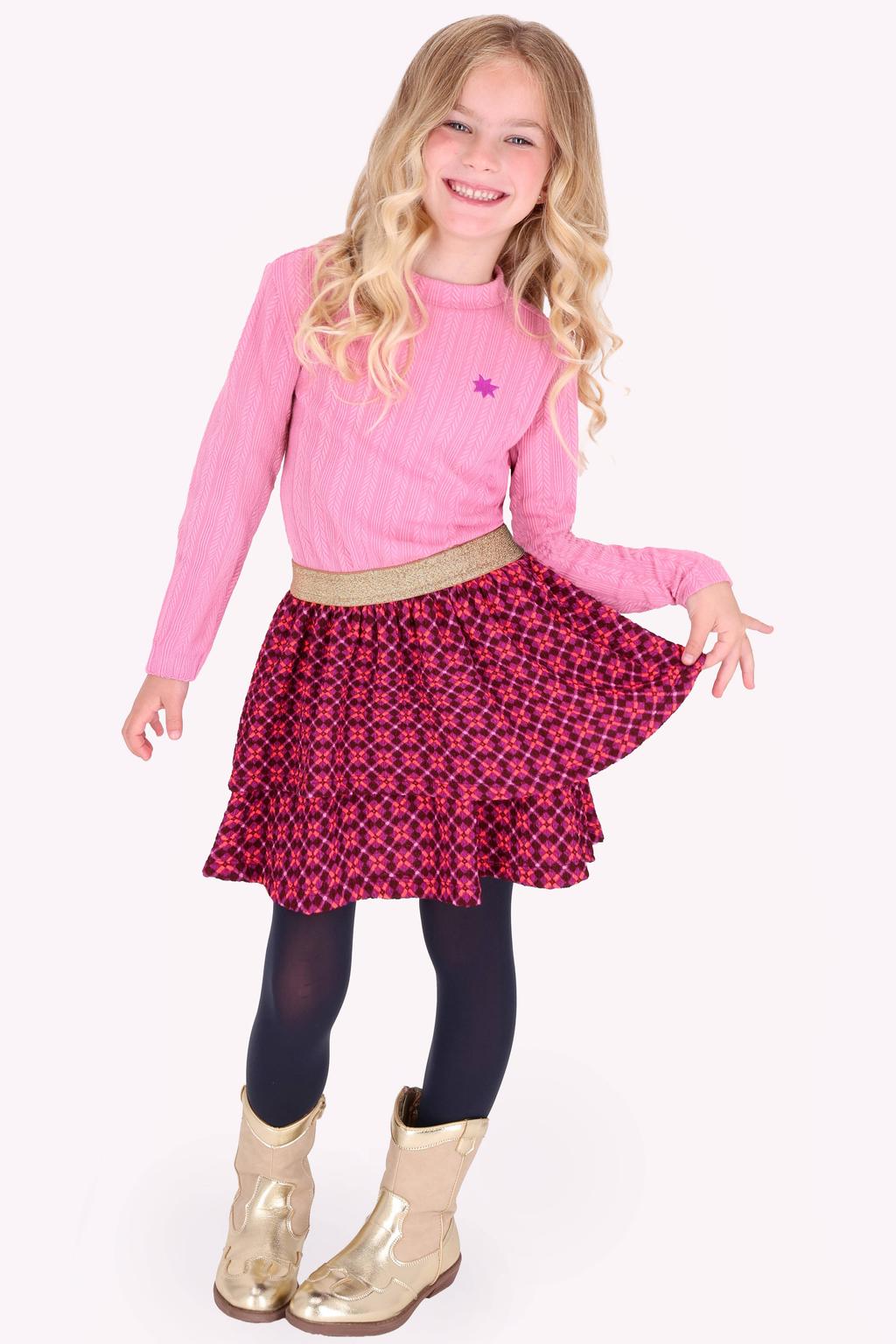Roze meisjes B.Nosy midi jurk van polyester met lange mouwen, ronde hals en elastische tailleband