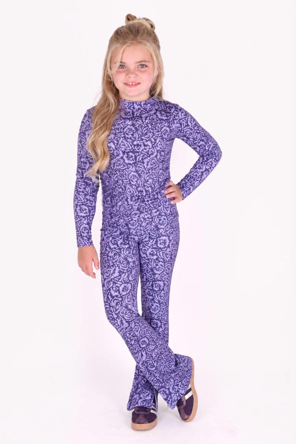 Paars en lilakleurige meisjes B.Nosy rechtvallende longsleeve van polyester met lange mouwen en opstaande kraag