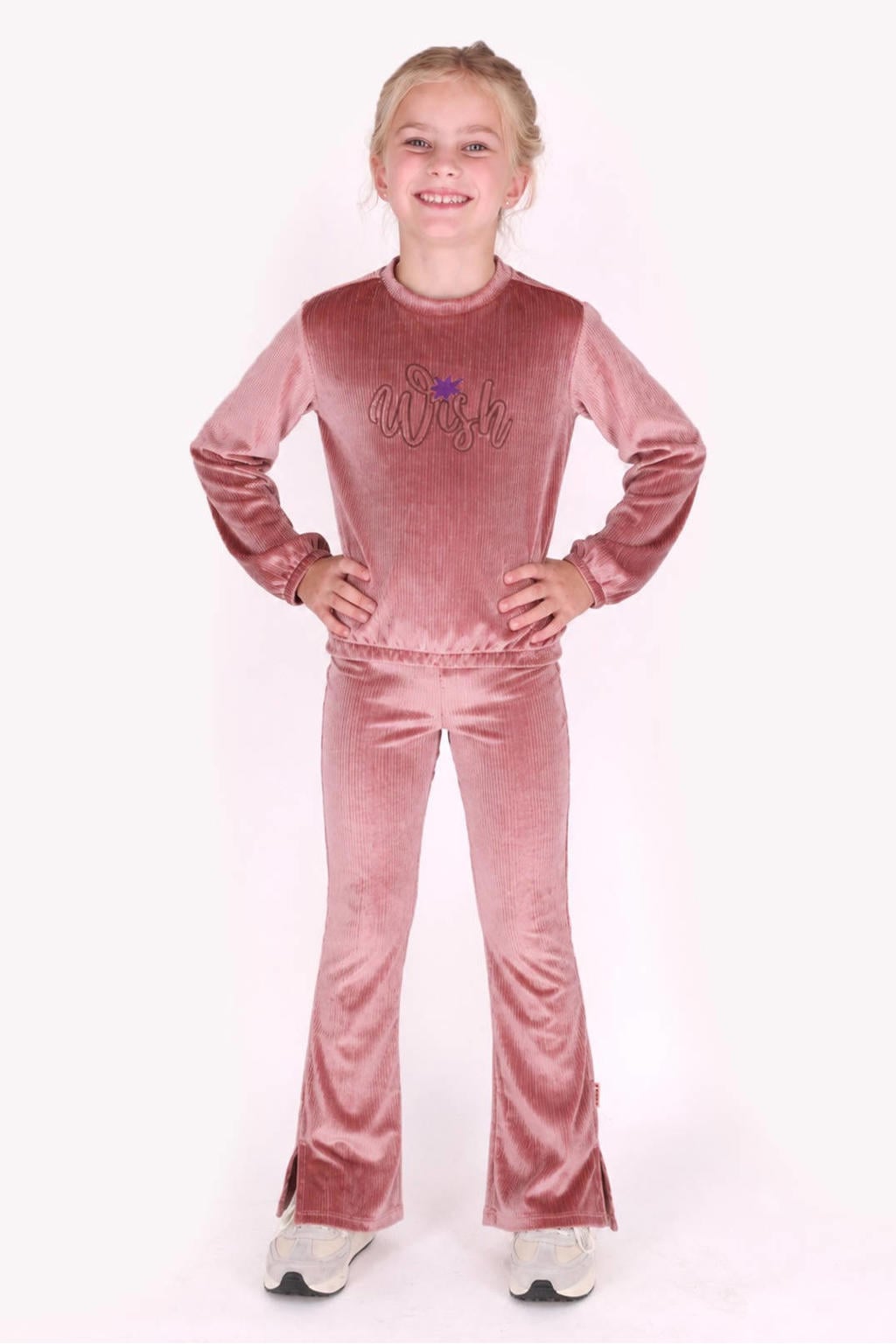 Roze meisjes B.Nosy fluwelen flared broek met regular waist en elastische tailleband