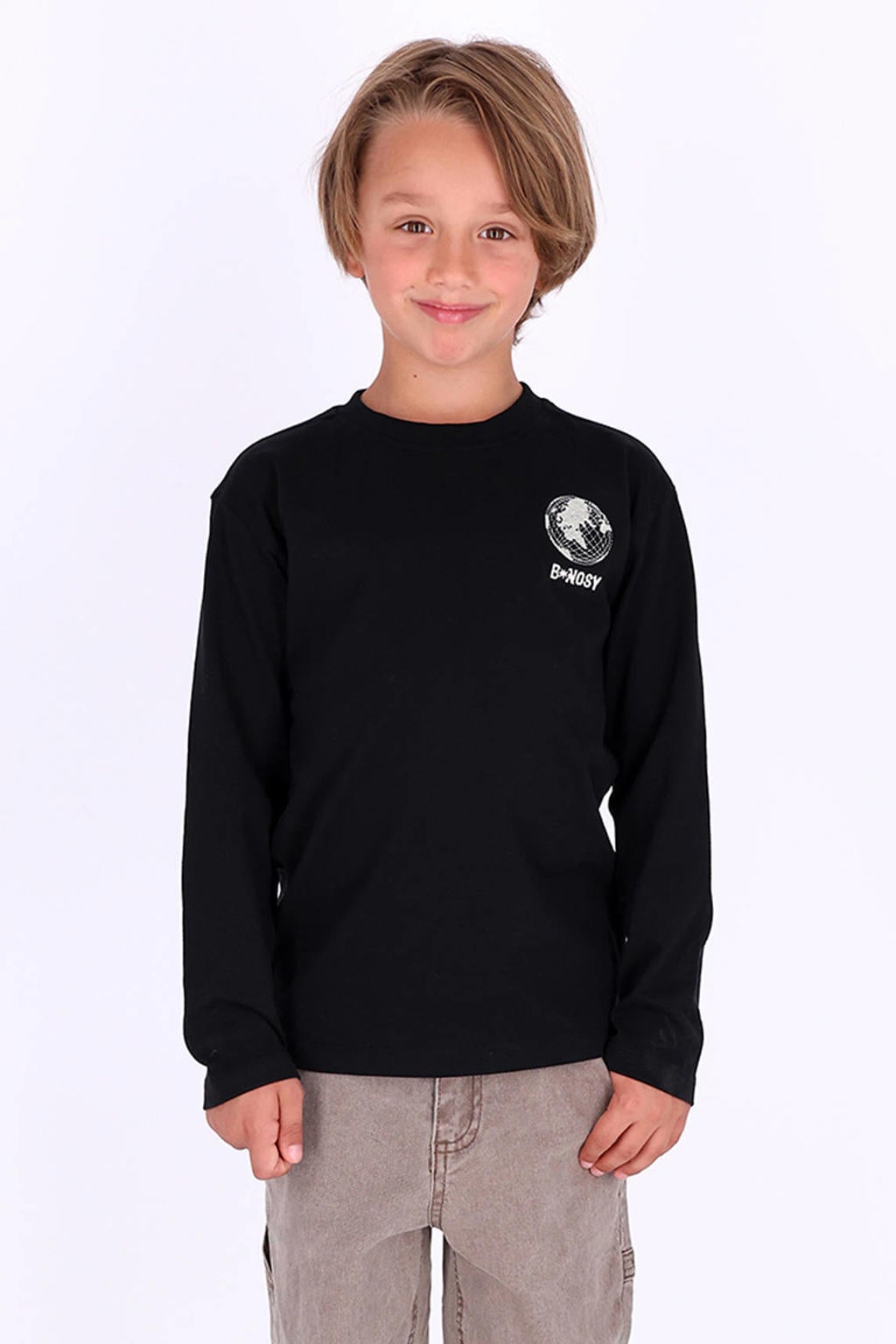 Zwarte jongens B.Nosy rechtvallende longsleeve van katoen met backprint, lange mouwen en ronde hals