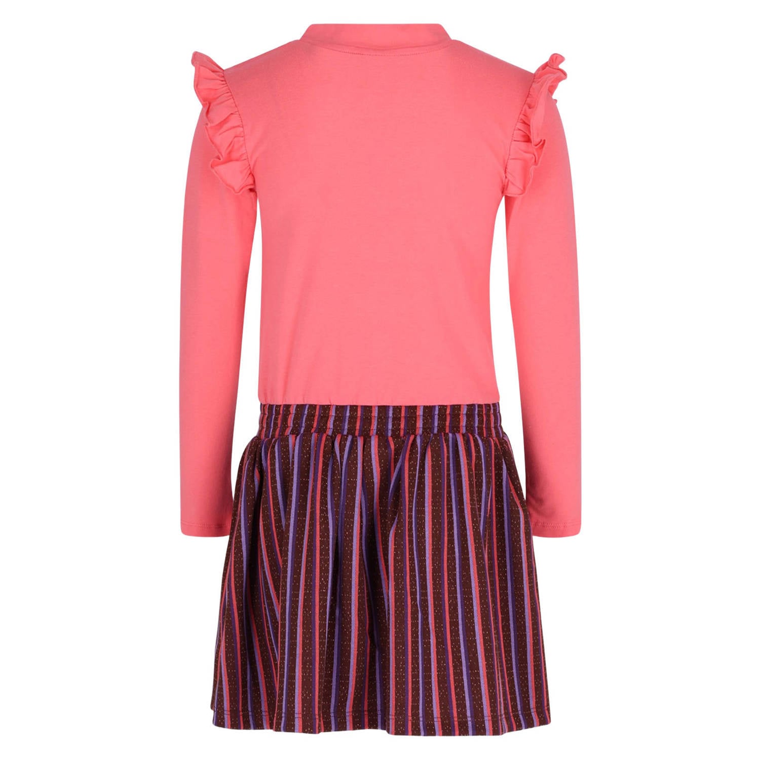 B.Nosy gestreepte midi jurk met ruches roze