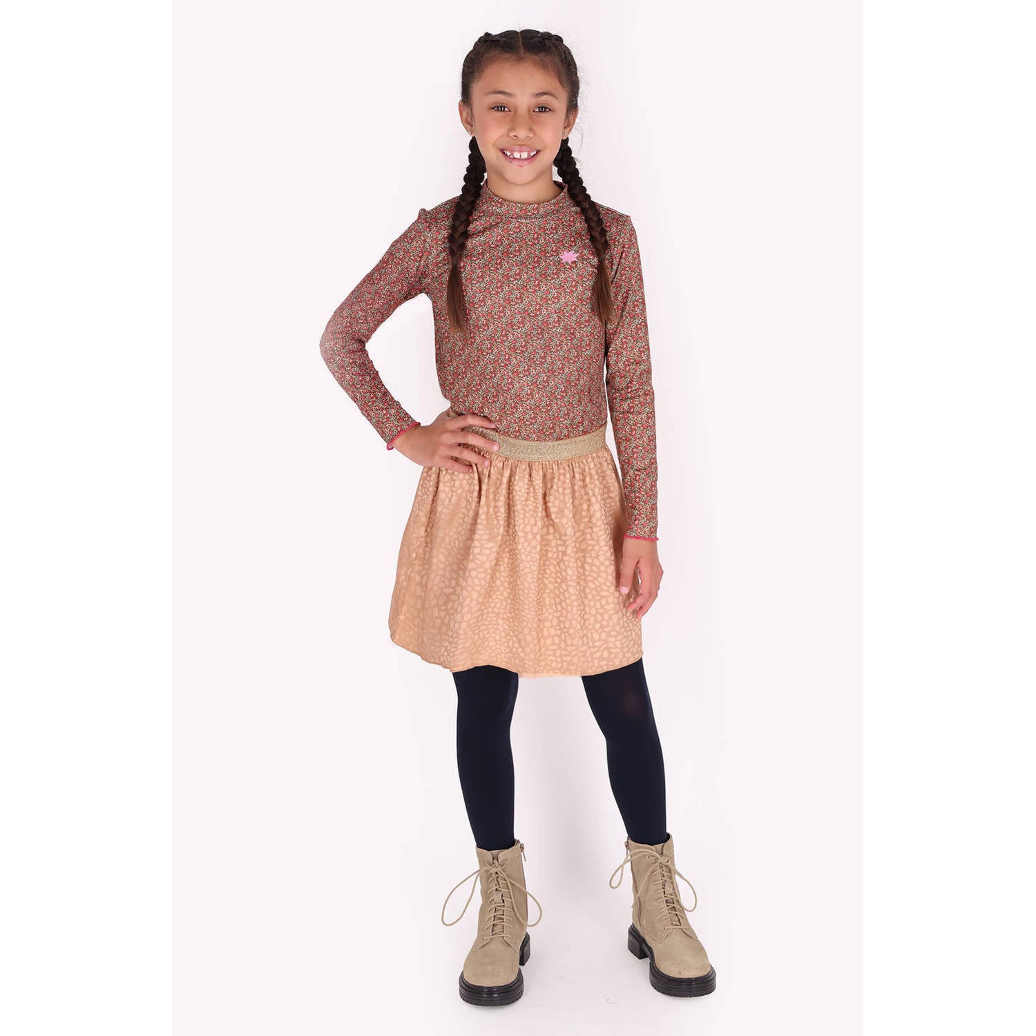 B.Nosy midi jurk met print bruin