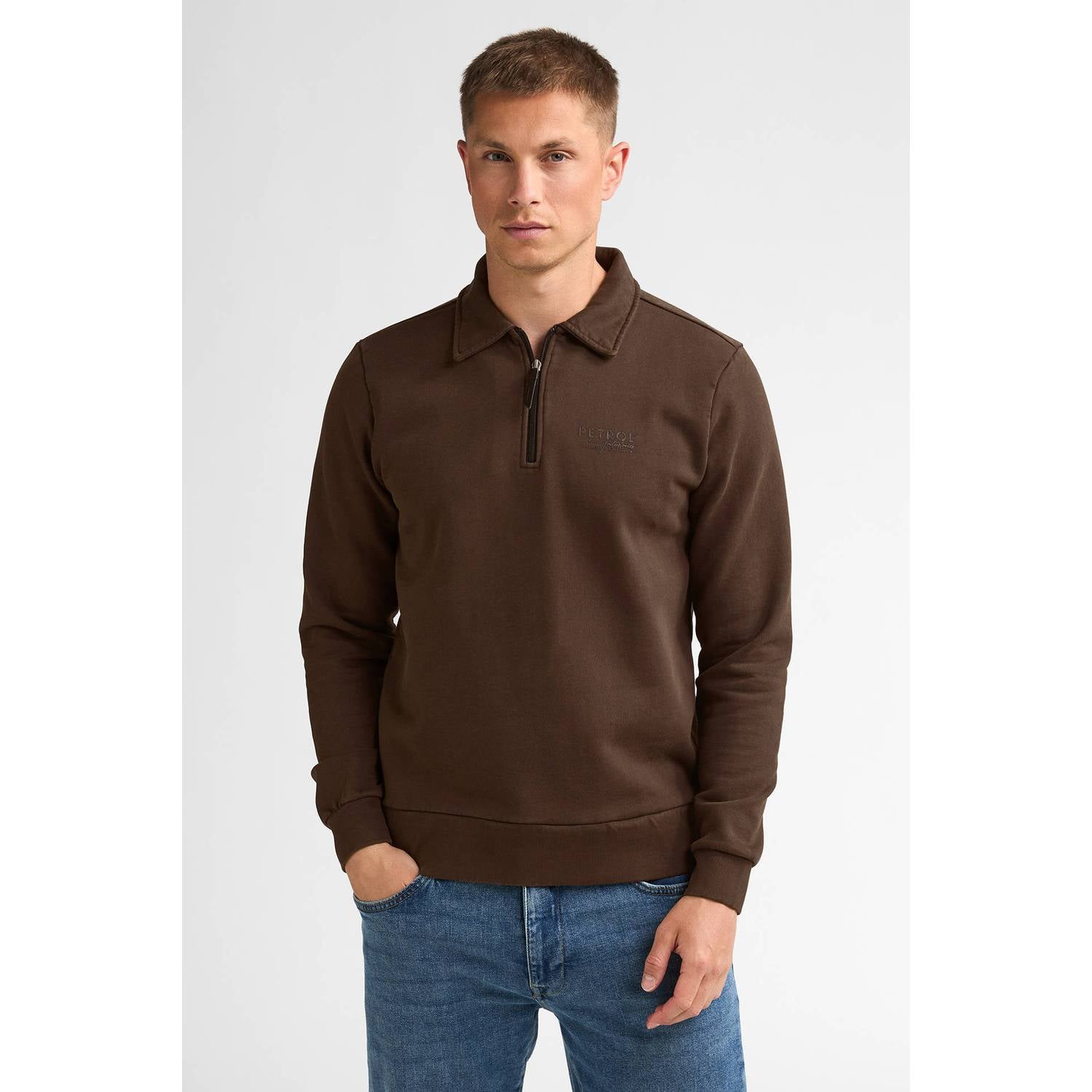 Petrol Industries regular fit sweater met logo bruin