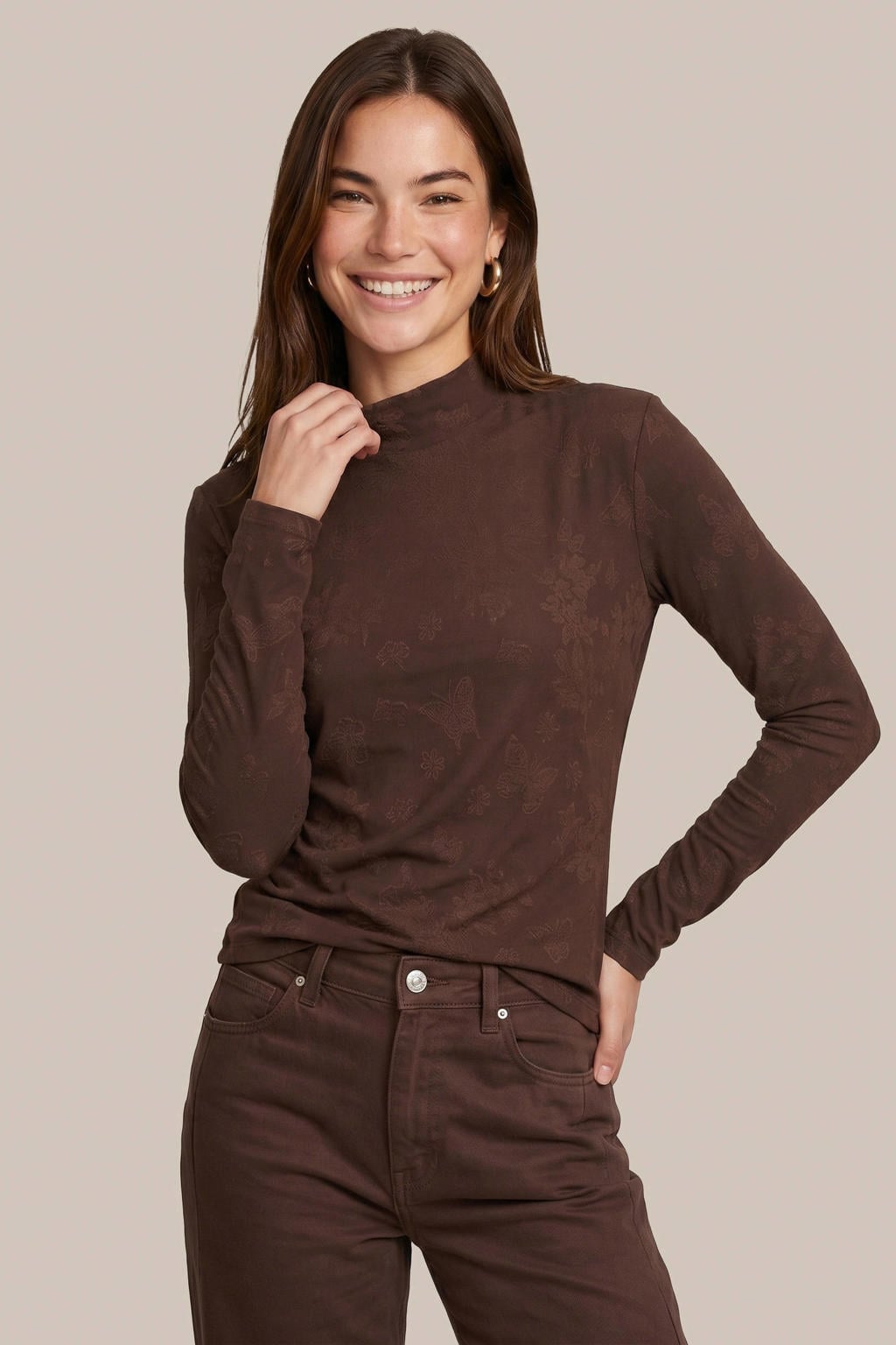 Bruine dames CS the Label top met lange mouwen