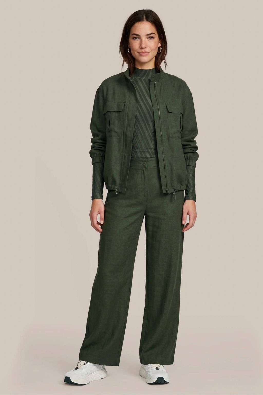 Groene dames CS the Label wide leg broek met high waist, rits- en knoopsluiting en effen