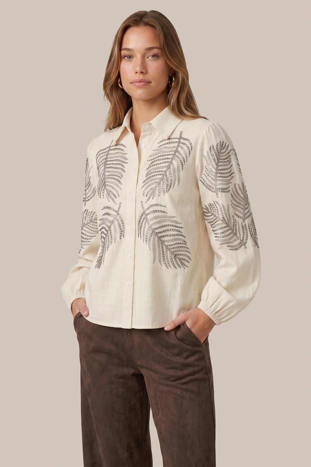CS the Label blouse met borduursels - ecru