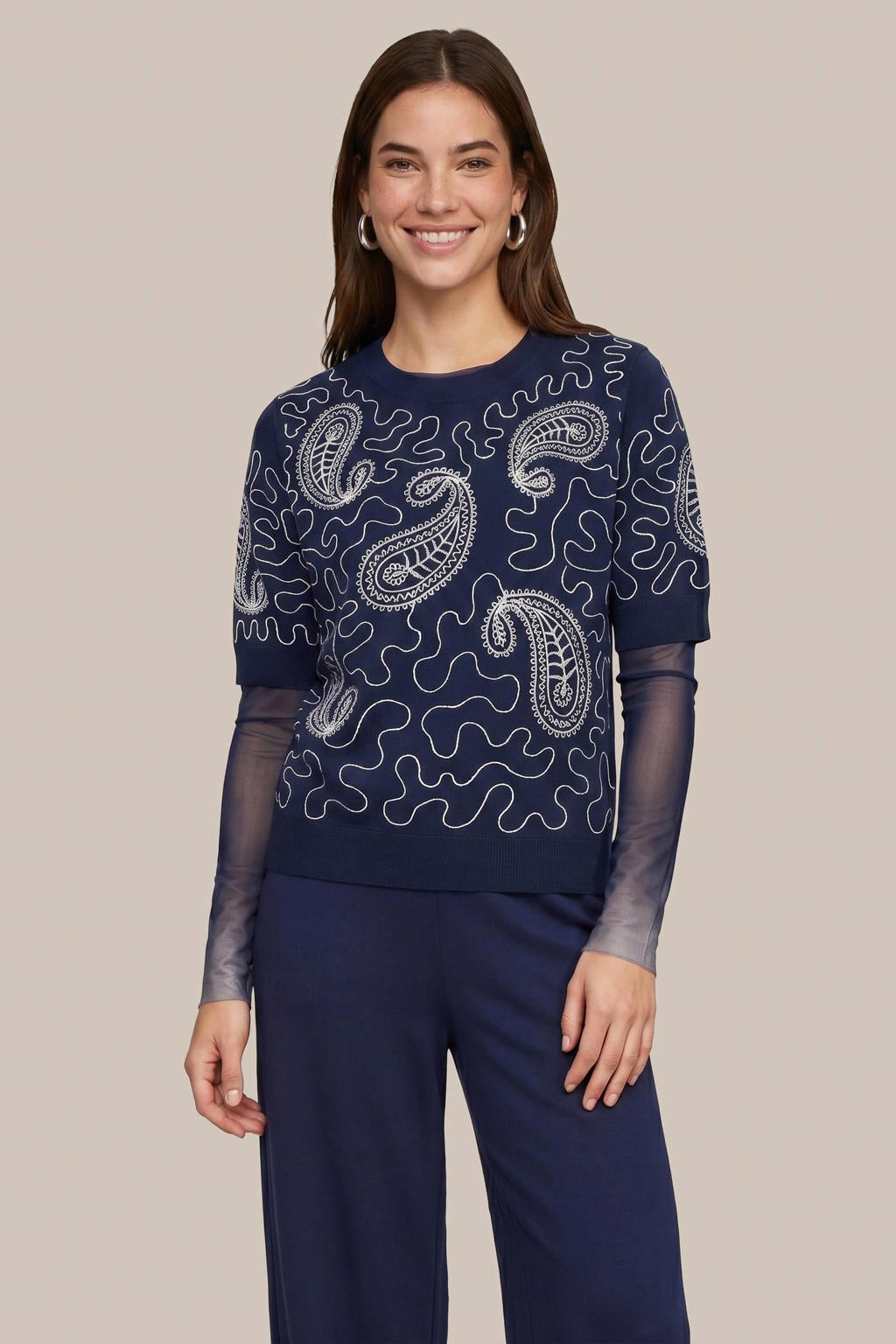 CS the Label pullover met borduursels en wol - donkerblauw