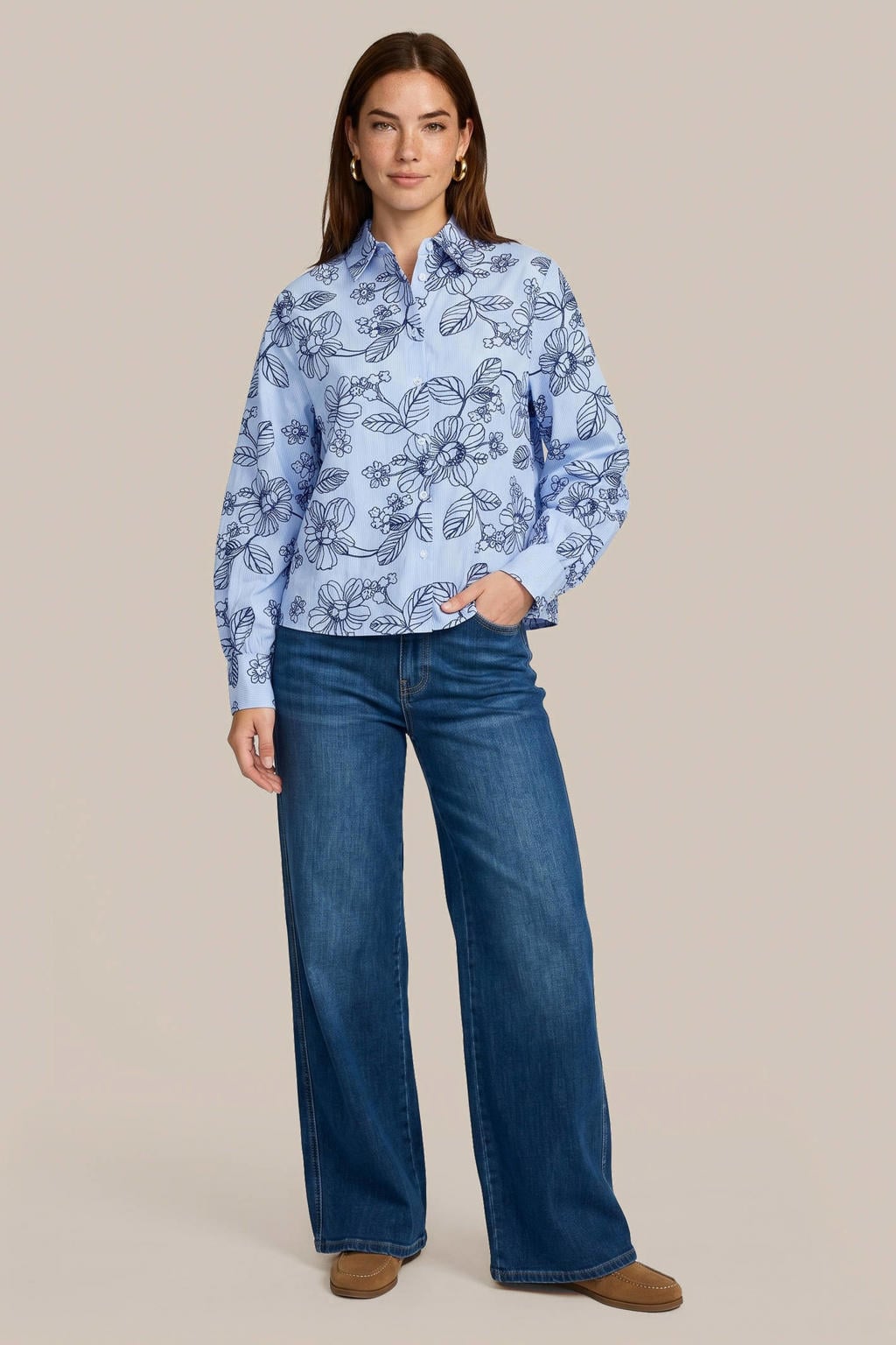 CS the Label blouse met borduursels en print - lichtblauw