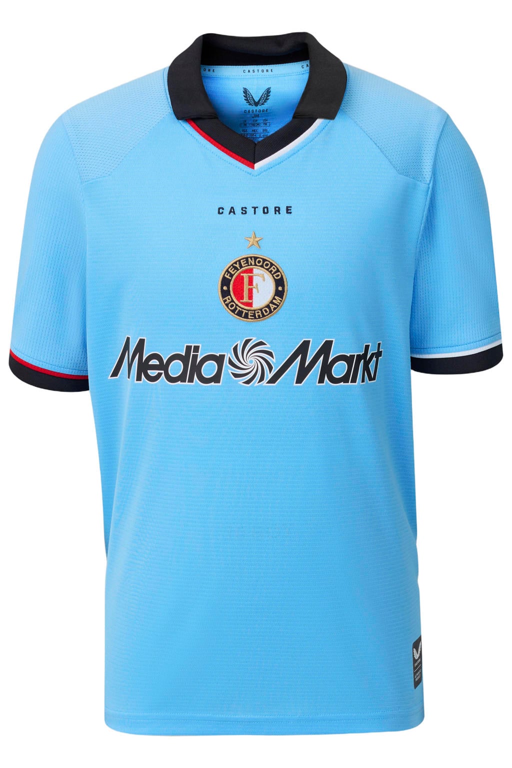 Blauwe jongens en meisjes Castore junior Feyenoord voetbalshirt uit van polyester met korte mouwen en ronde hals