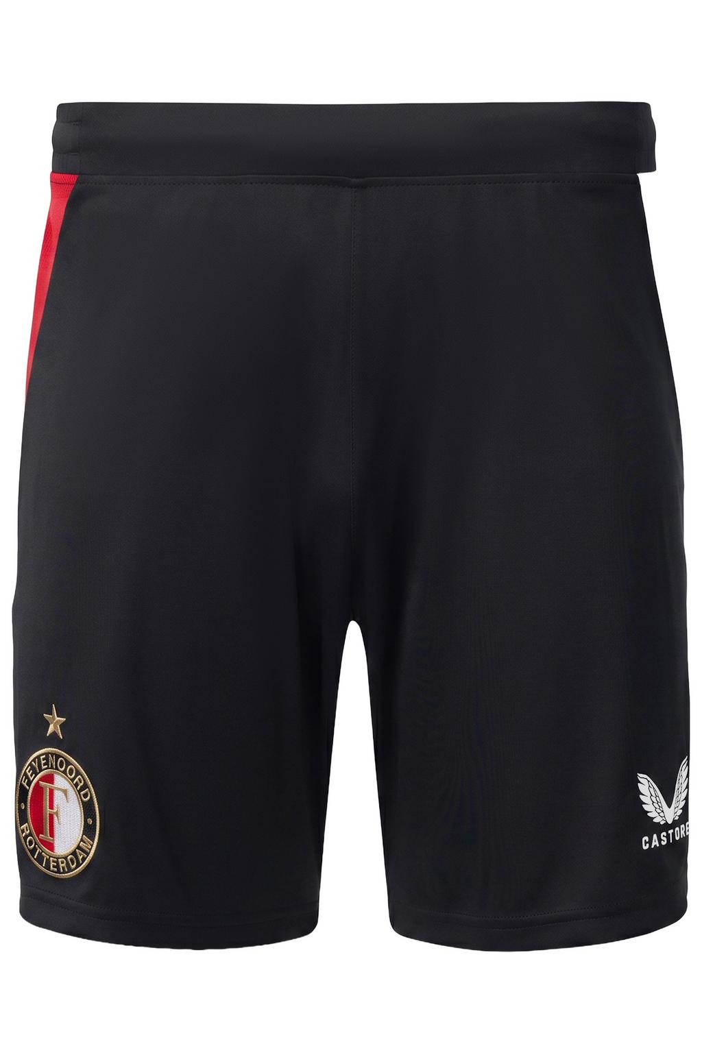 Zwarte heren Castore senior Feyenoord voetbalshort thuis van polyester met elastische tailleband met koord
