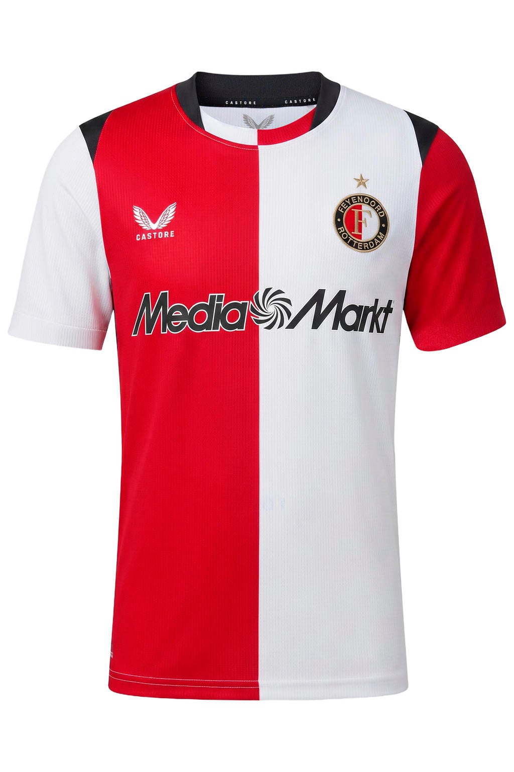 Rood en witte jongens en meisjes Castore junior Feyenoord voetbalshirt thuis van polyester met korte mouwen en ronde hals