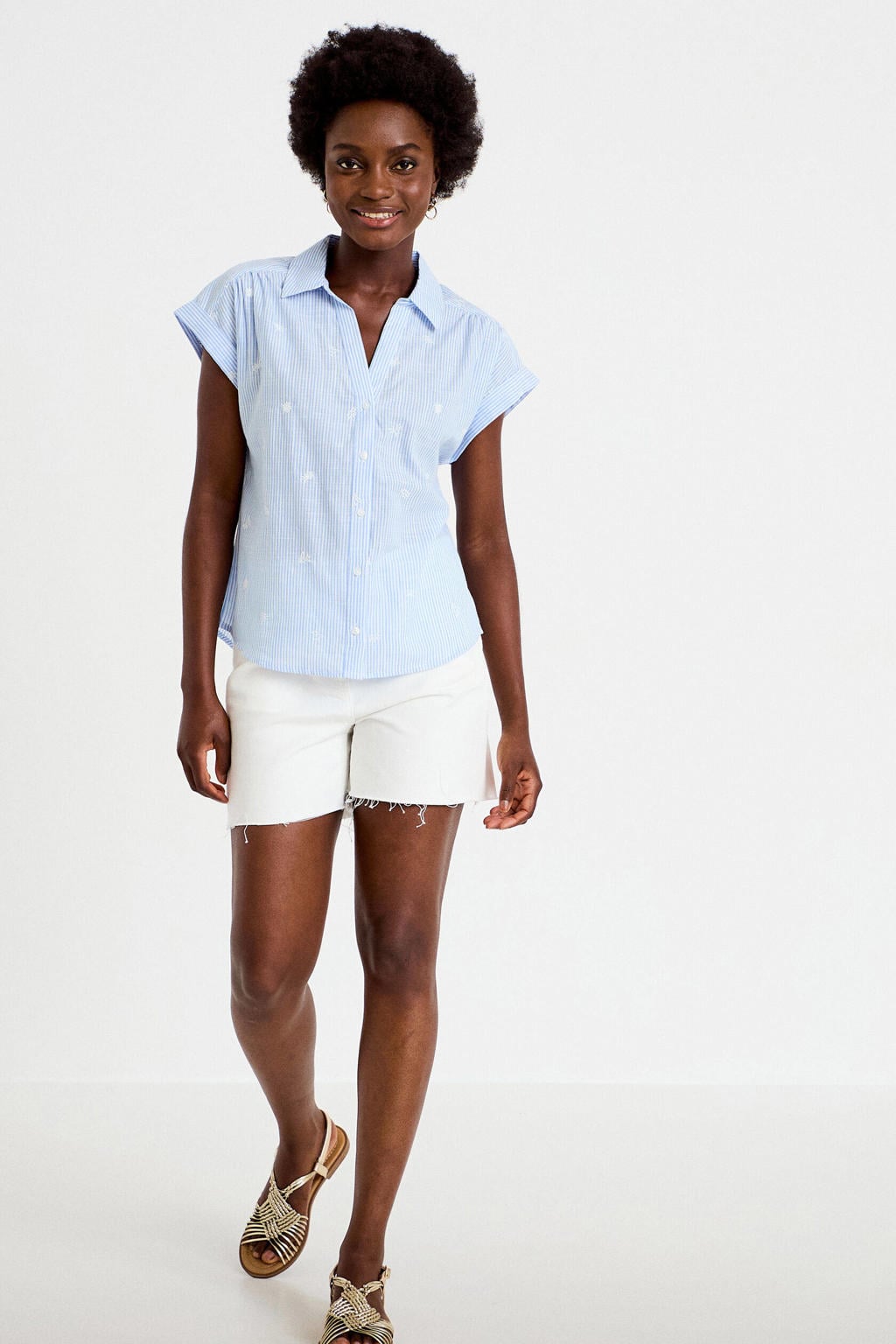 Cache Cache gestreepte blouse met borduursels - lichtblauw