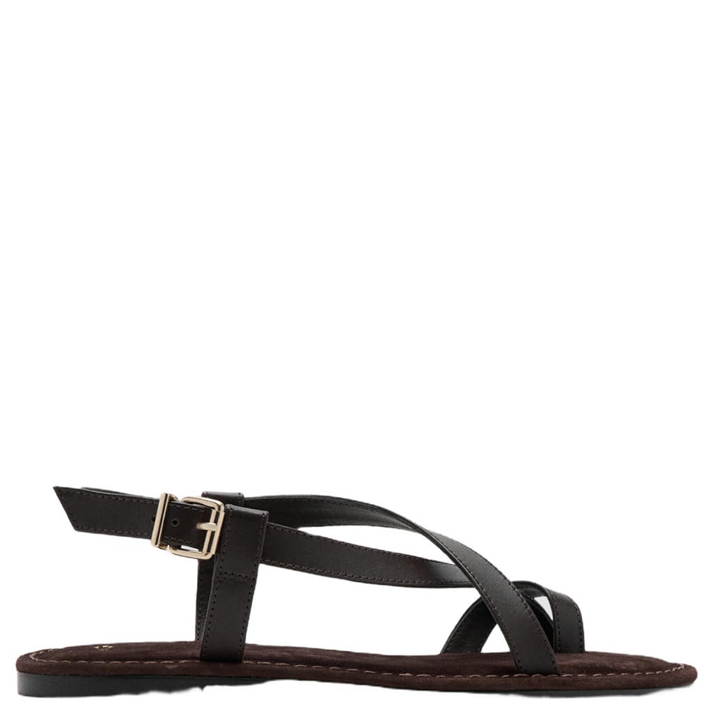 Mango leren sandalen - donkerbruin