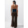 Mango wide leg broek met linnen - donkerbruin