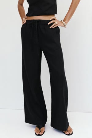 wide leg broek met linnen - zwart