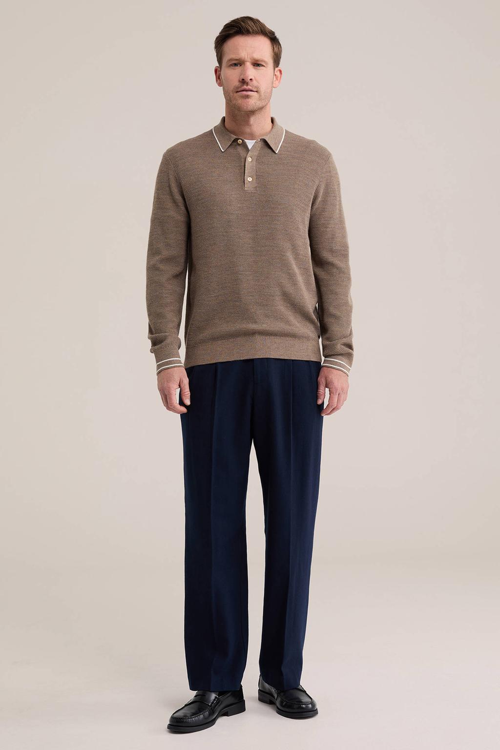WE Fashion loose fit wollen chino met plooien - donkerblauw