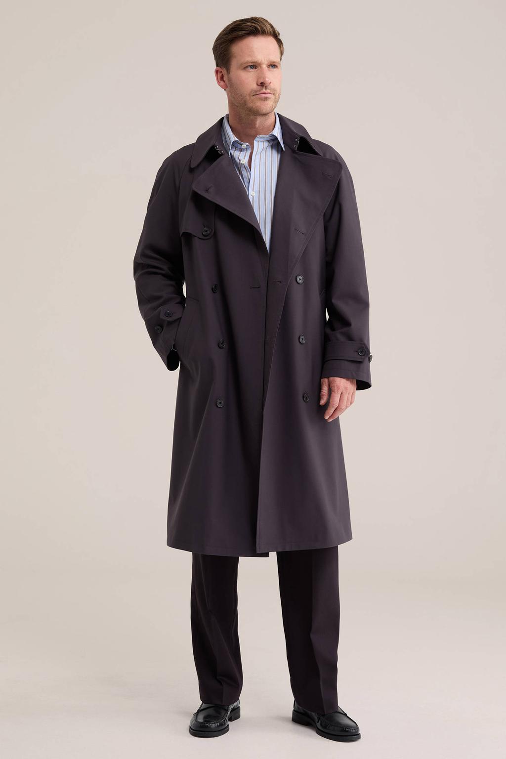 WE Fashion wollen trenchcoat met ceintuur - donkerpaars