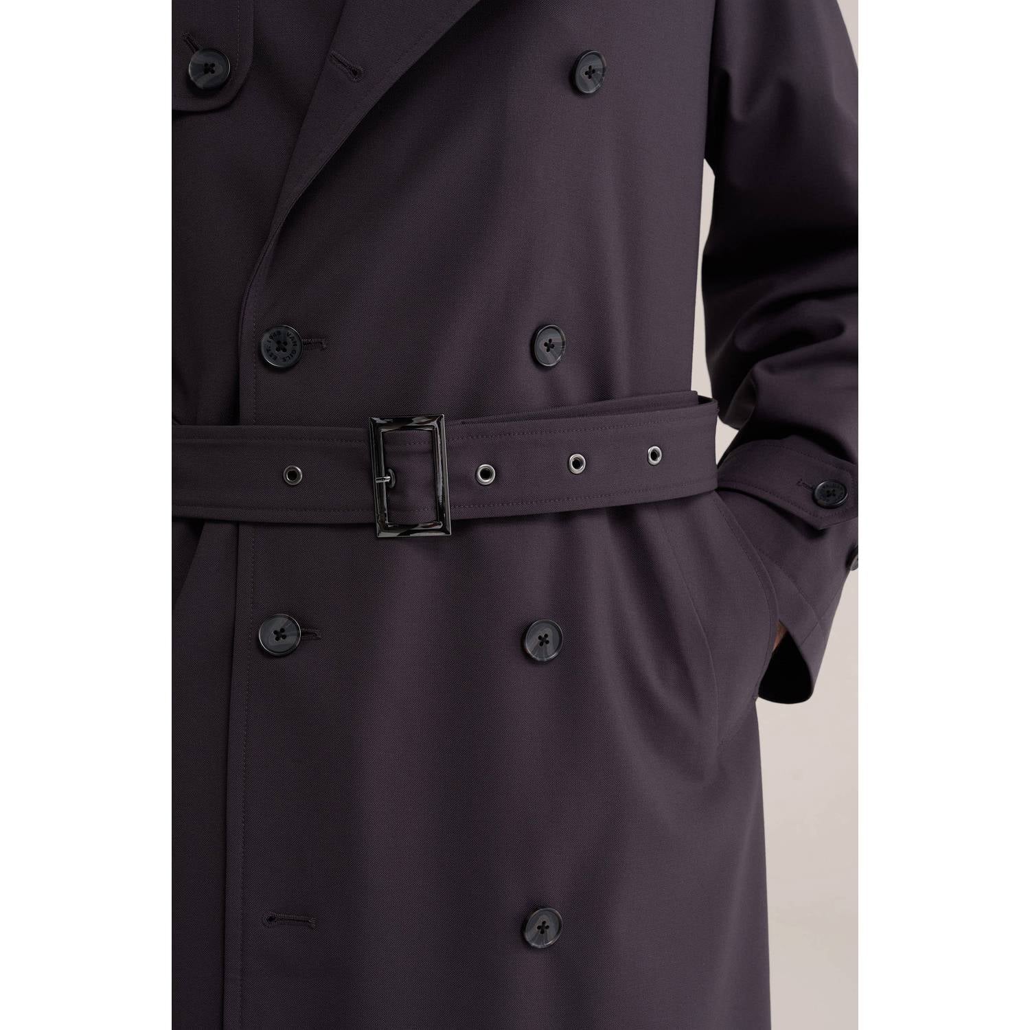 WE Fashion wollen trenchcoat met ceintuur donkerpaars
