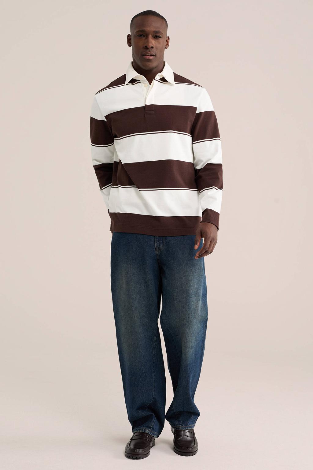 WE Fashion oversized gestreepte polo - bruin