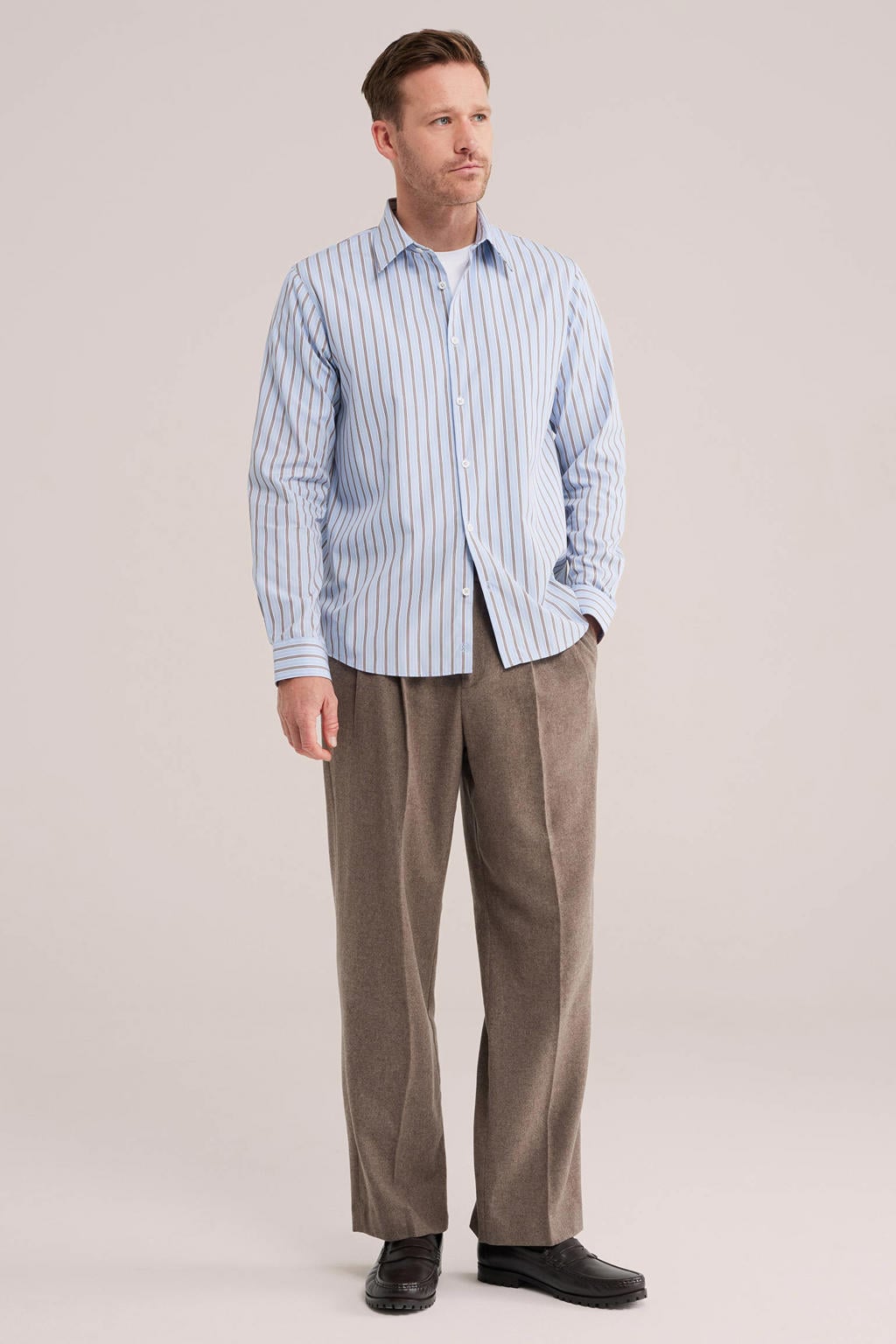 WE Fashion regular fit gestreept poplin overhemd - blauw