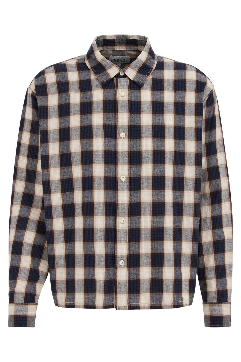 Donkerblauwe heren WE Fashion regular fit geruit overhemd van katoen met lange mouwen en klassieke kraag