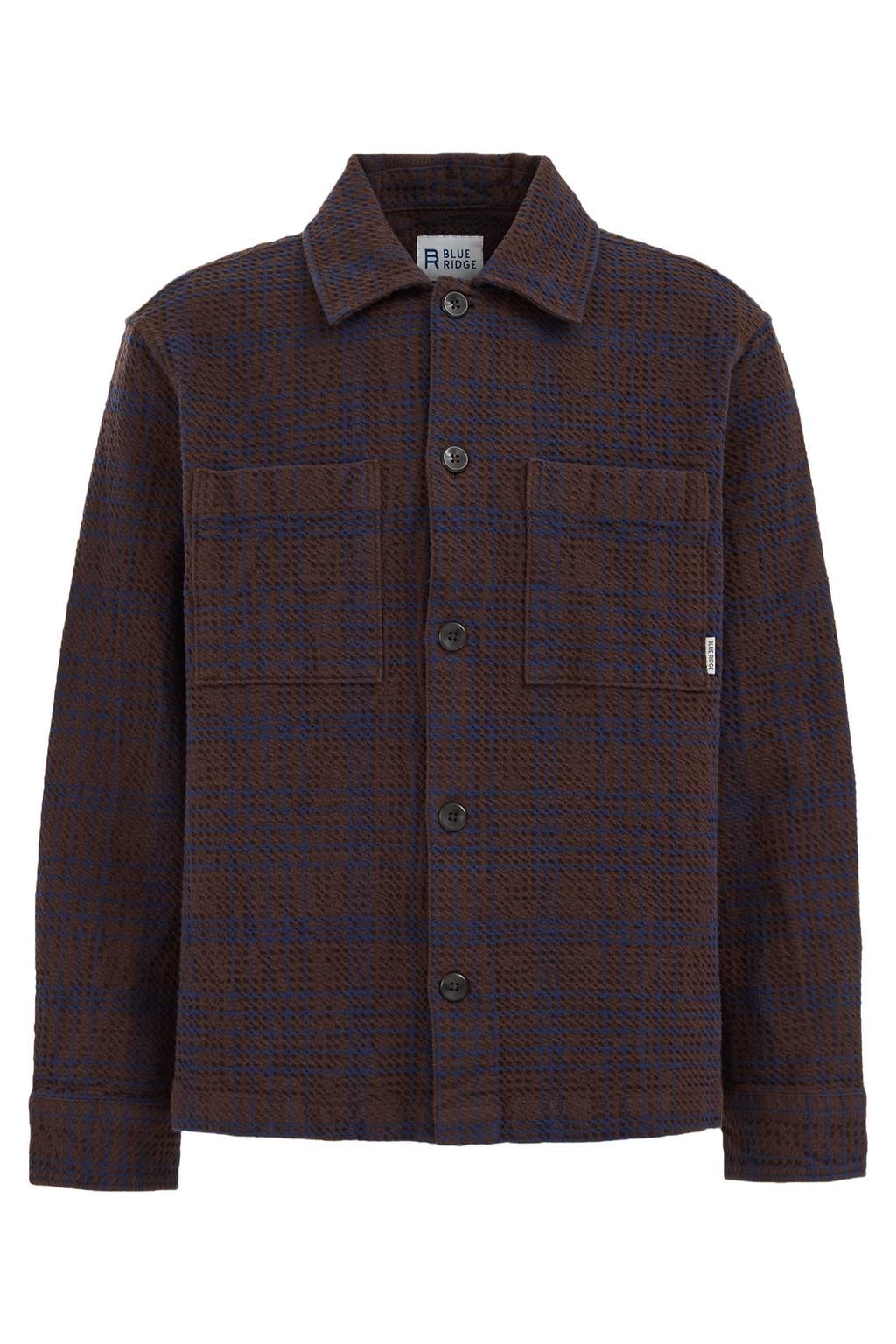 WE Fashion relaxed fit geruit overshirt met wafelstructuur - roodbruin