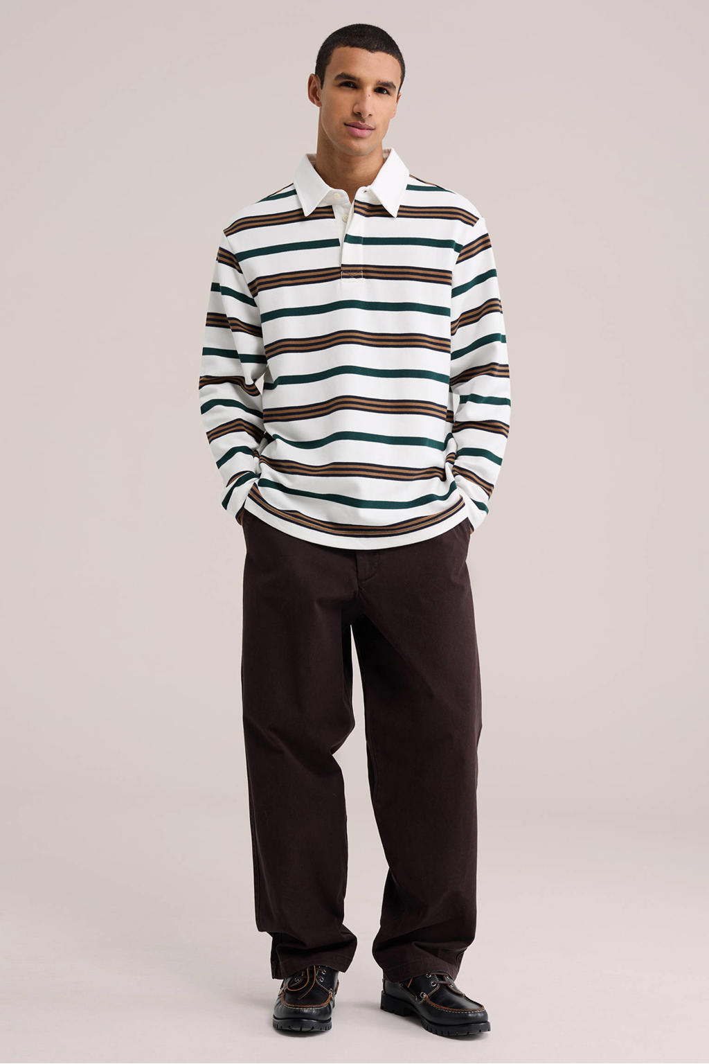 WE Fashion relaxed fit gestreepte polo - eggshell