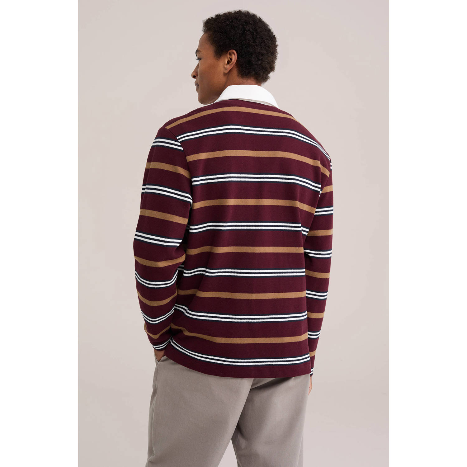 WE Fashion relaxed fit gestreepte polo umberwine