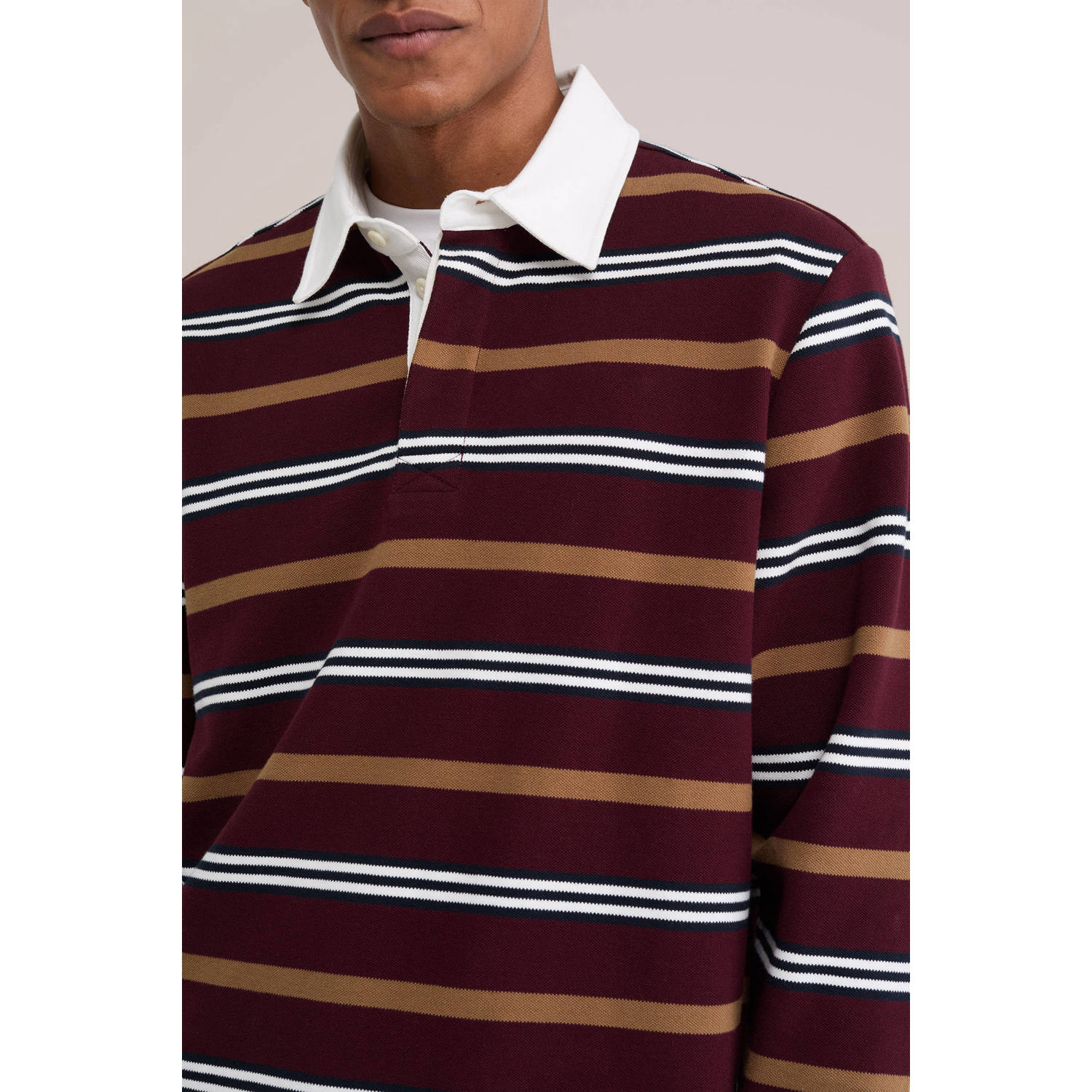 WE Fashion relaxed fit gestreepte polo umberwine