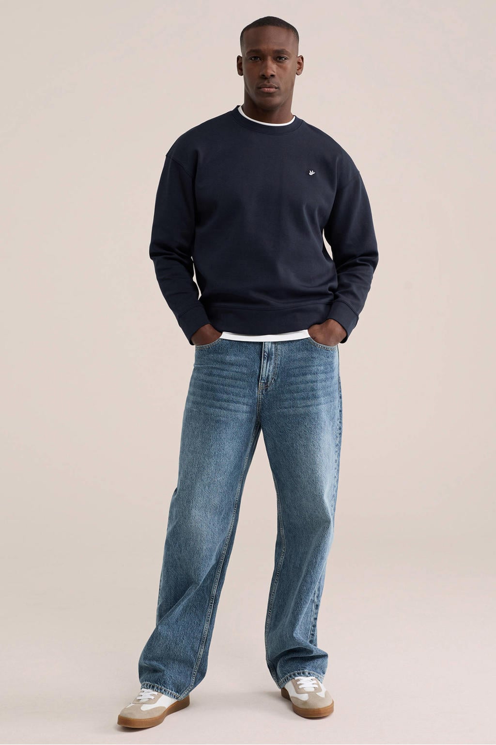 WE Fashion relaxed fit sweater met borduursels - donkerblauw