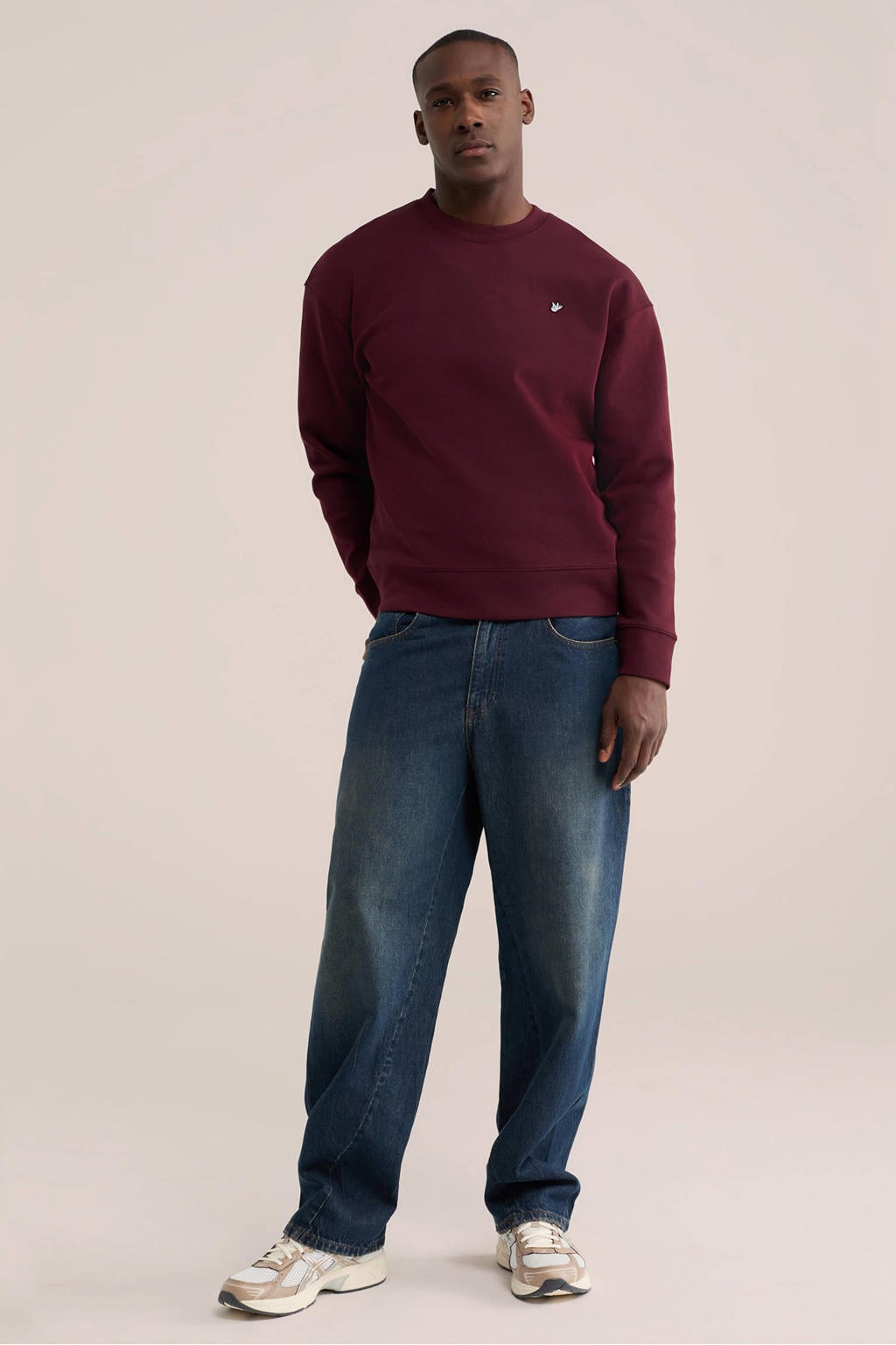 WE Fashion relaxed fit sweater met borduursels - donkerrood