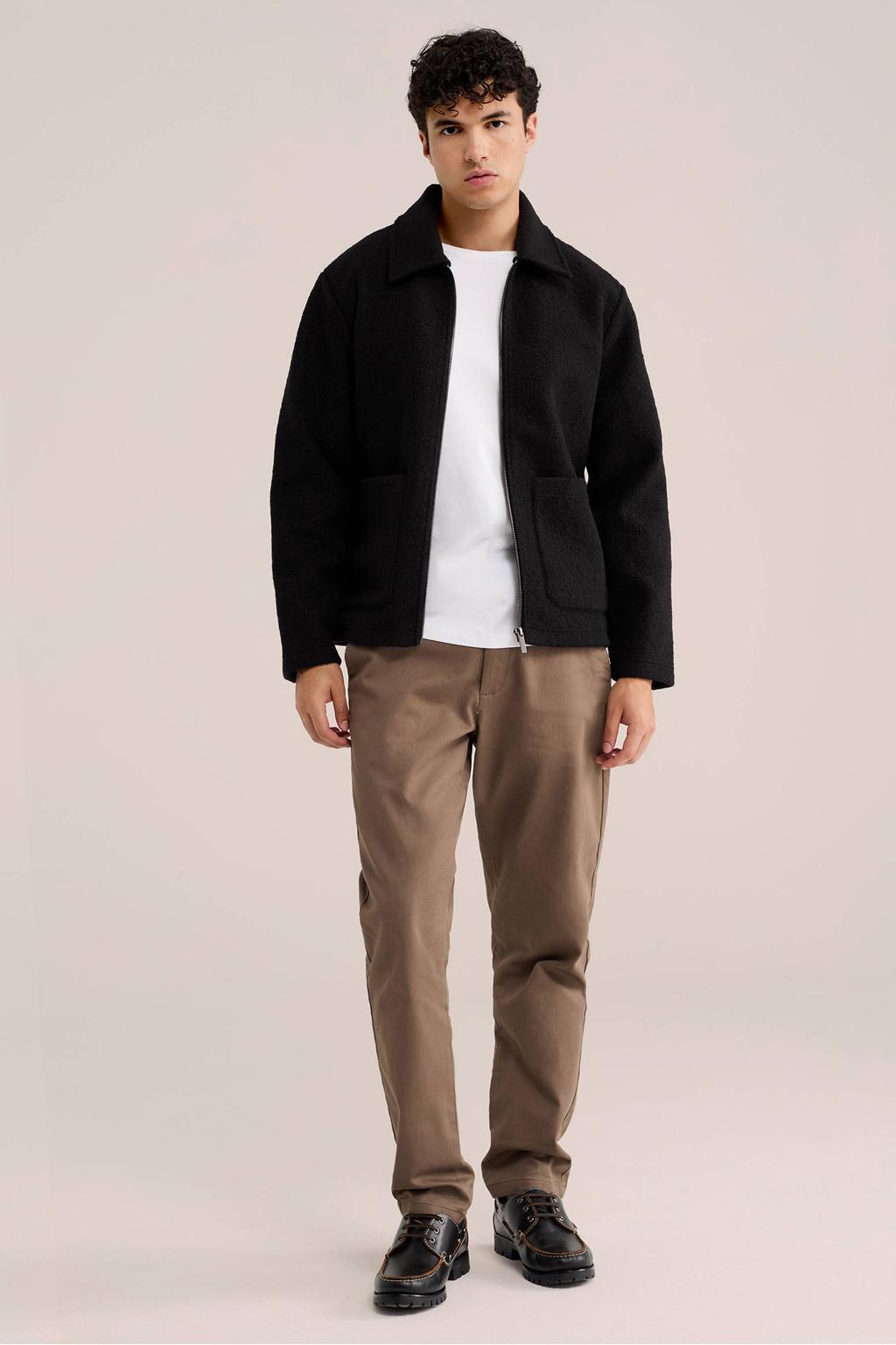 WE Fashion bouclé regular fit overshirt - zwart