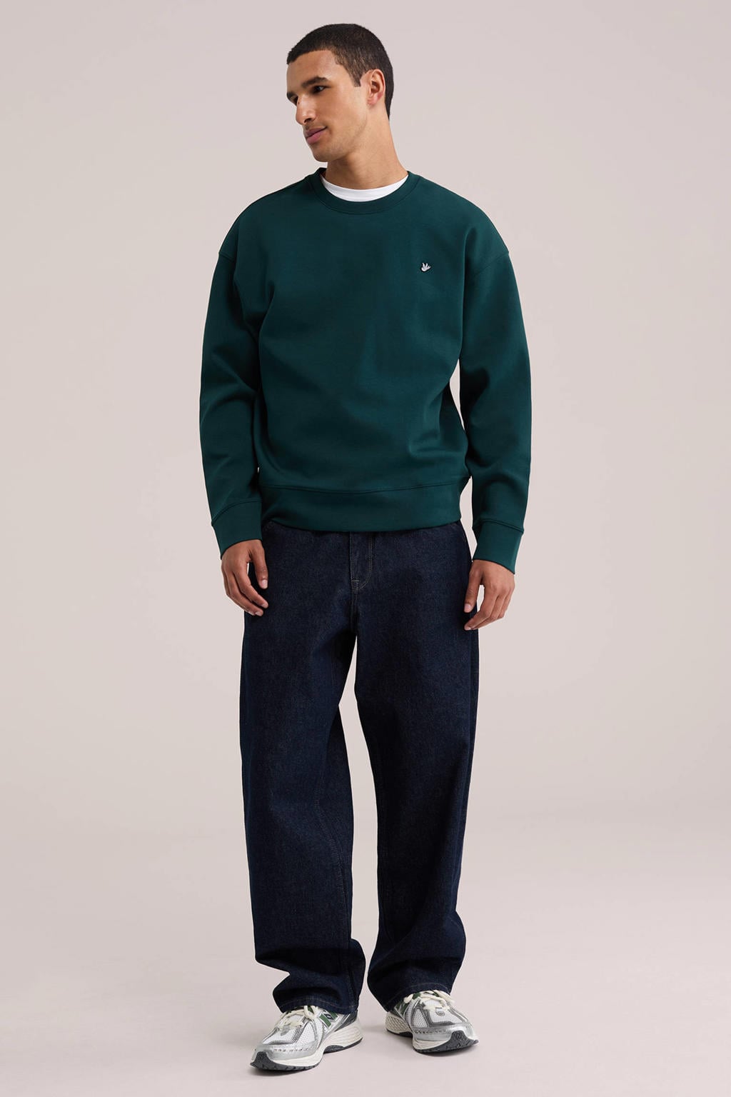 WE Fashion relaxed fit trui met borduursels - donkergroen