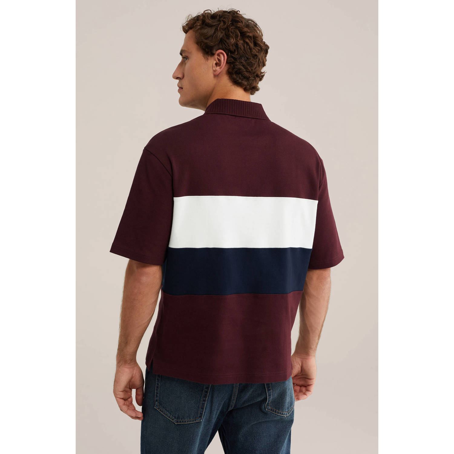 WE Fashion boxy gestreepte polo umberwine