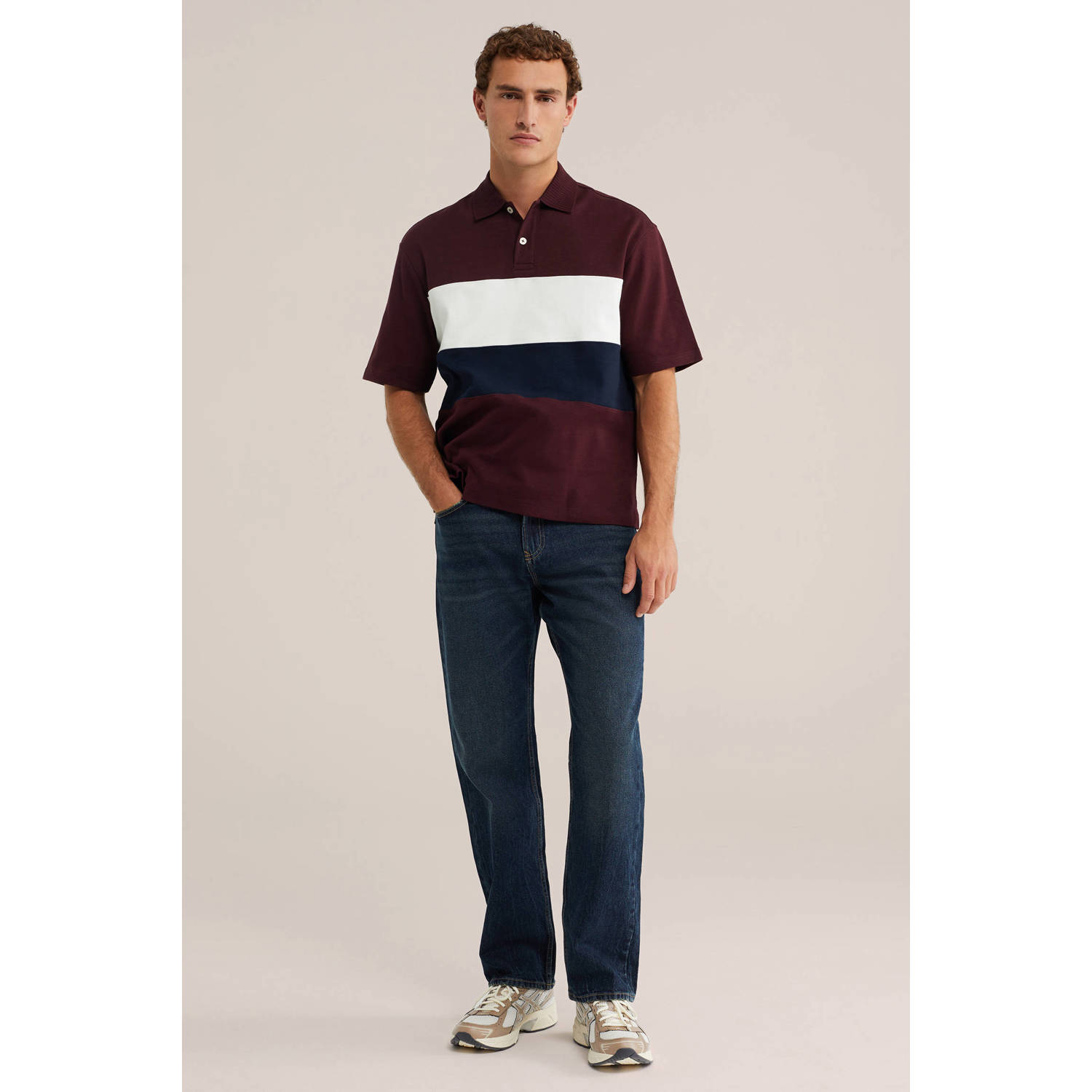 WE Fashion boxy gestreepte polo umberwine