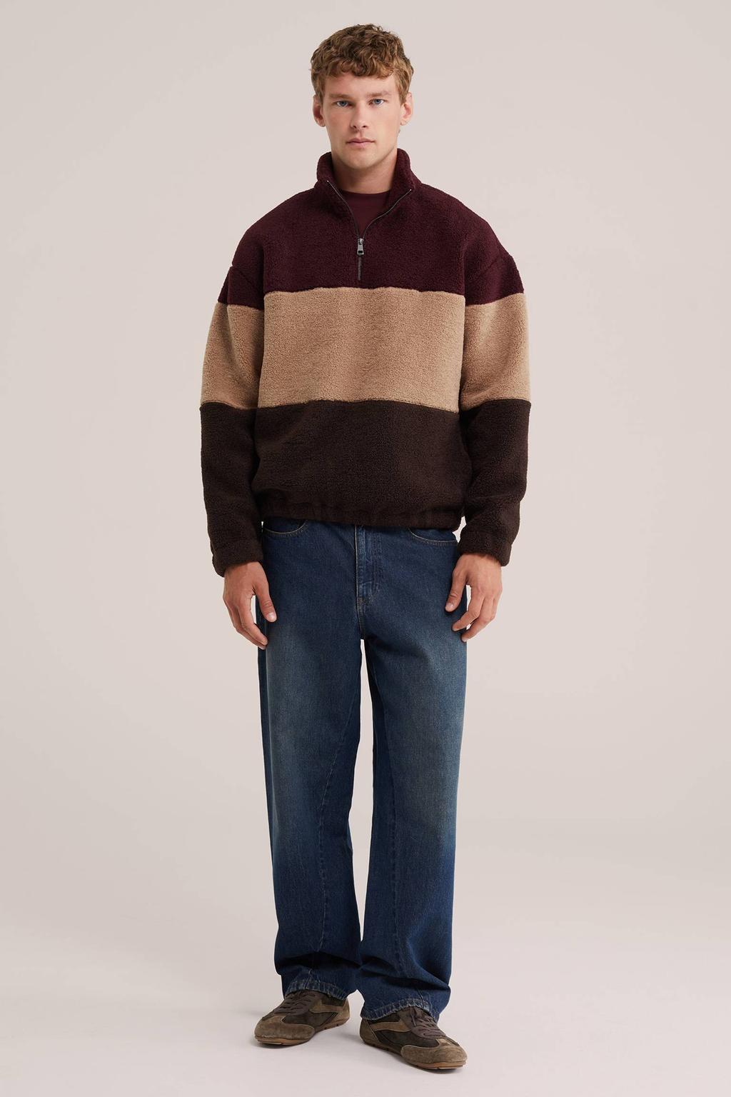WE Fashion teddy relaxed fit fleecetrui - roodbruin