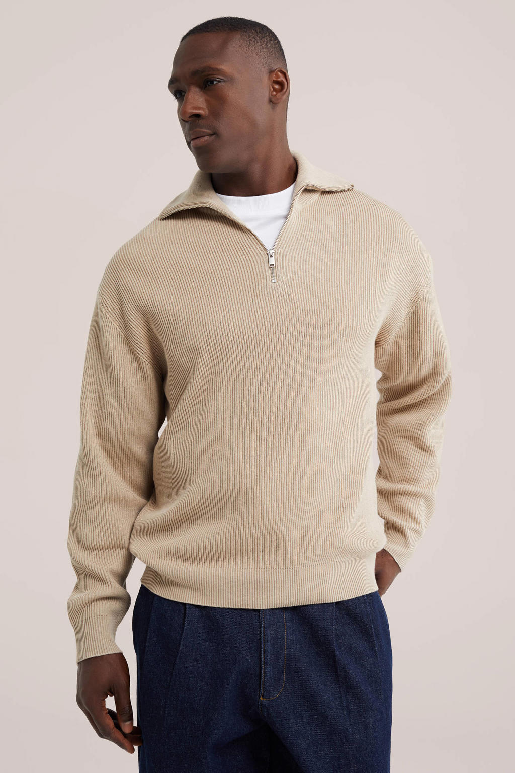 WE Fashion katoenen regular fit gebreide trui - beige